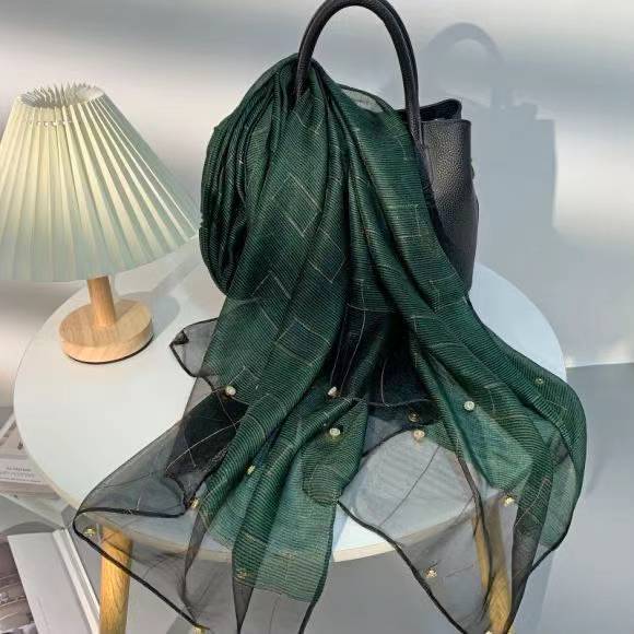New spring and summer light and soft solid-color silk scarf for women, suitable for all seasons. Long blended scarf with diamonds, elegant scarf pic 9