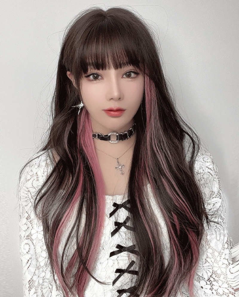 Jiahe wigs feature curly hair, long hair, natural air, bangs, and a trendy vibe. They are colorful ear-hanging, dyed, and highlighted personalized wigs pic 1