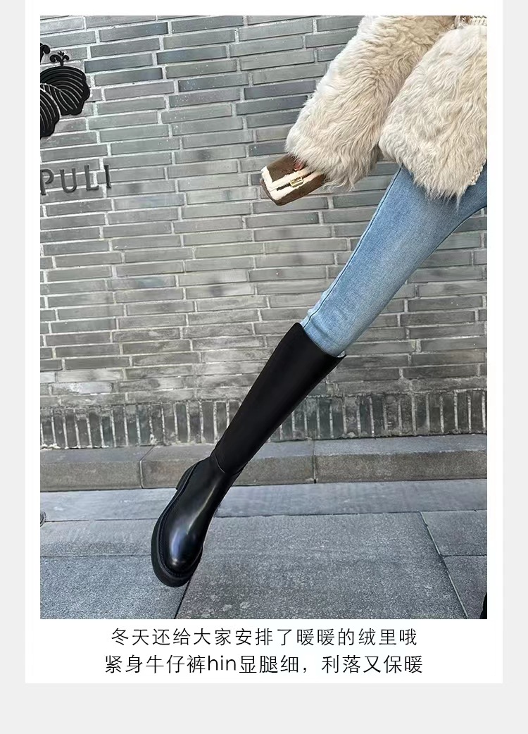 2024秋冬新款厚底小个子长筒靴弹力骑士靴女真皮高筒靴详情25