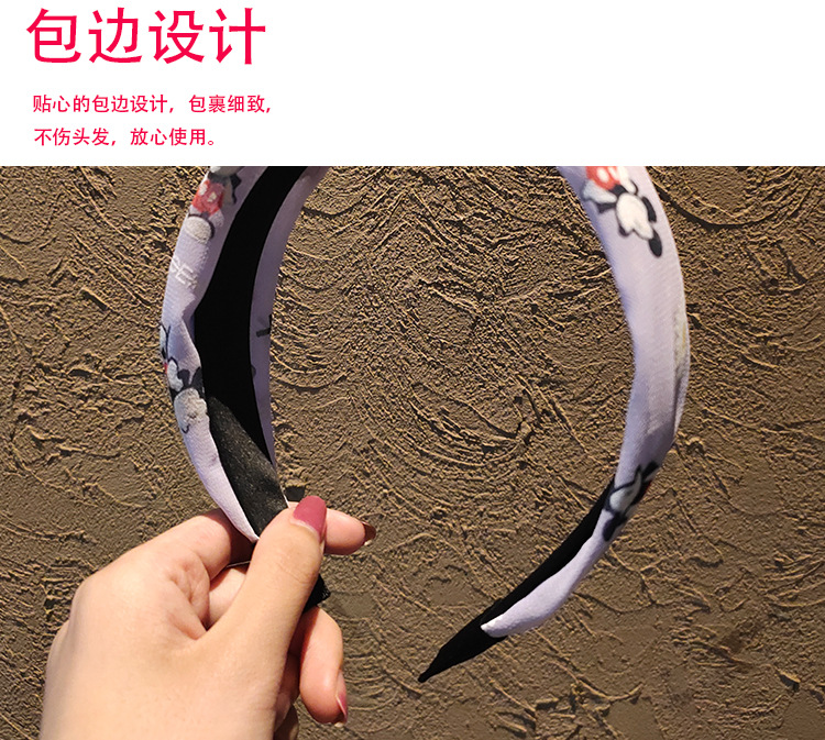 In spring and summer, the popular knotted Mickey Daisy headband, knotted headband, fabric wide-edge embroidered Mickey Daisy headband pic 4