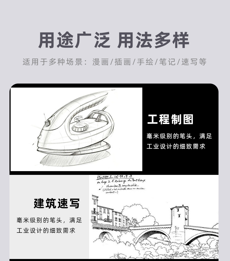 Noya needle pen, art drawing, outlining pen 8-piece set, hand-drawn comic outlining pen, engineering drawing pen, signature pen pic 12