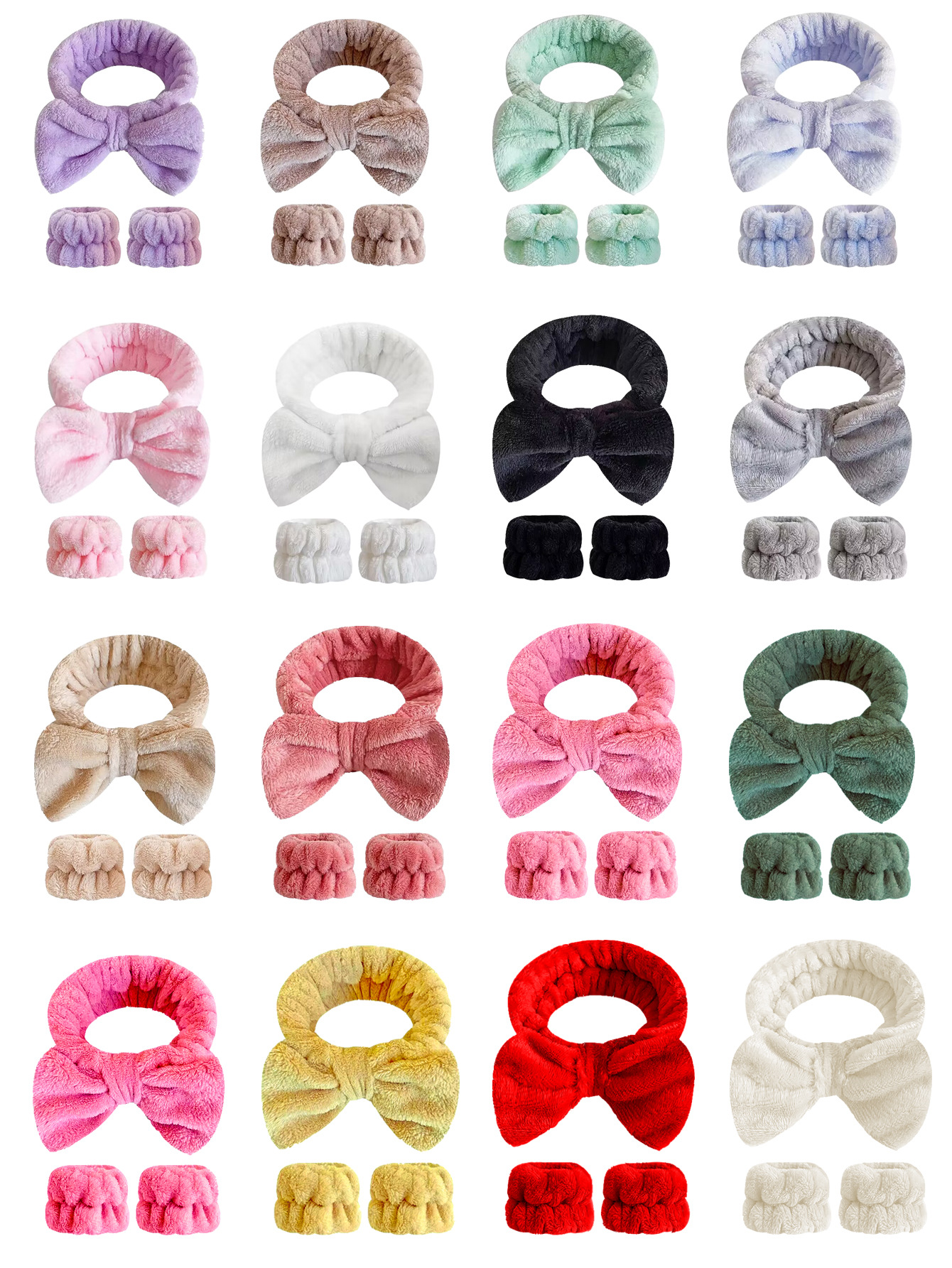 Bow face wash and hair band for girls wholesale solid color white matching makeup simple sweat-wiping wrist band flannel hair band pic 26