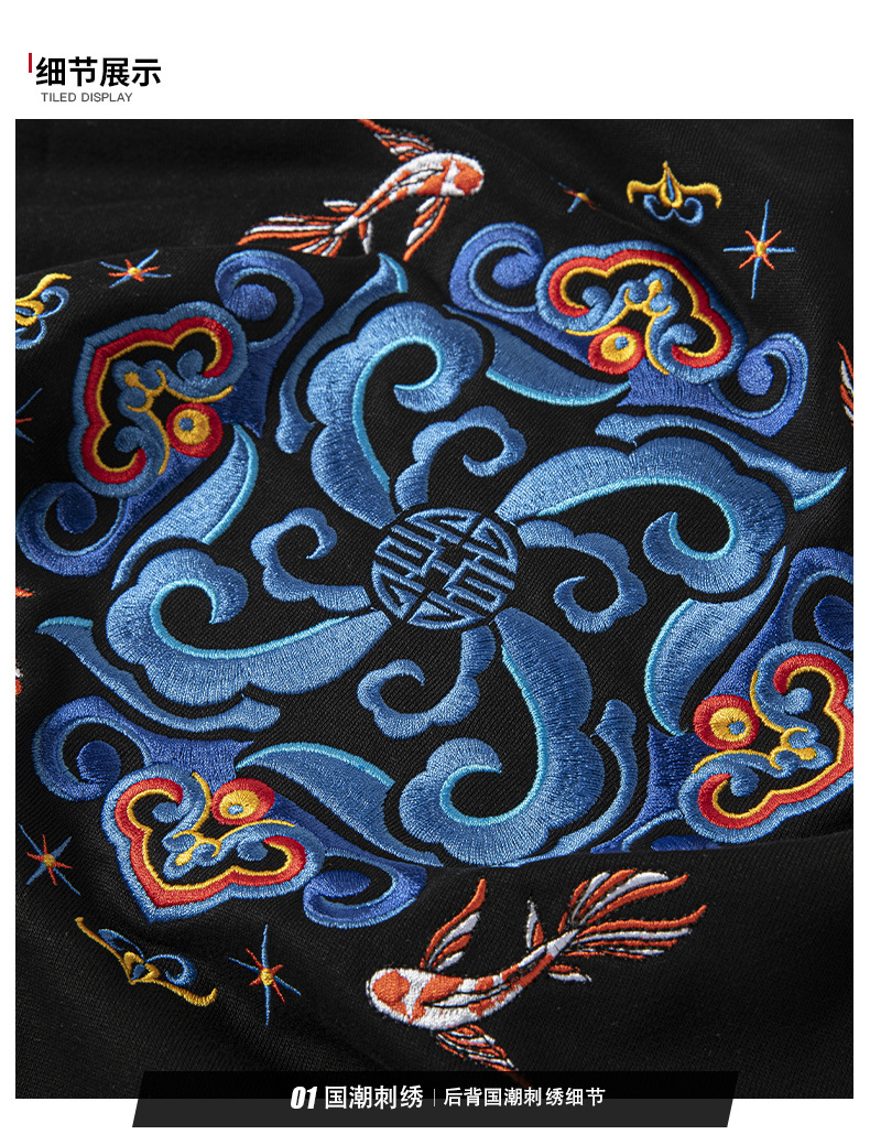 国潮卫衣男百搭刺绣印花简约休闲舒适通勤风圆领上衣详情3