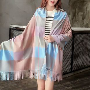 韩版秋冬季加厚女士格子围巾长款保暖仿羊绒流苏围巾披肩厂家批发详情11