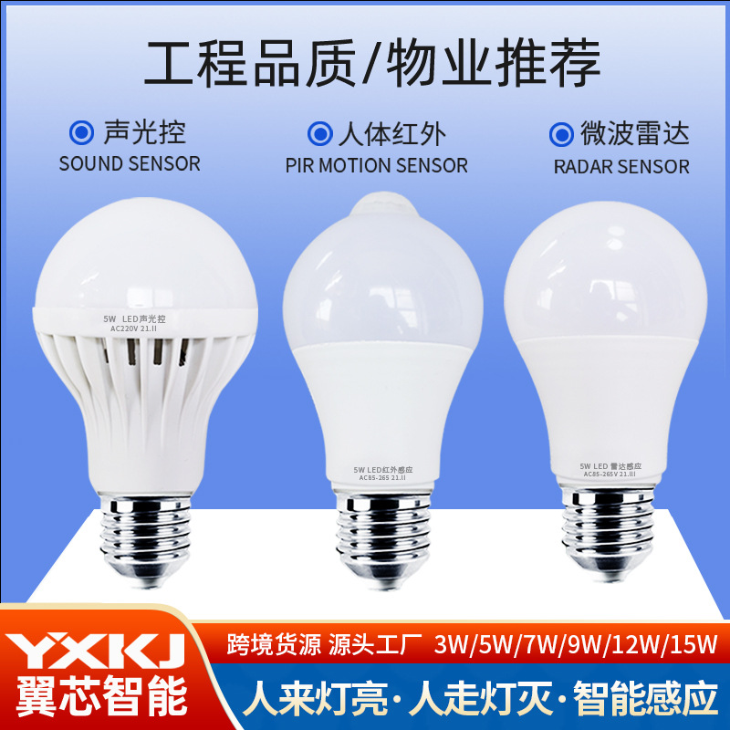 Intelligent led sound-controlled bulb lighting, sound-light controlled bulb, screw mouth human body infrared lamp, corridor radar sensing bulb pic 2