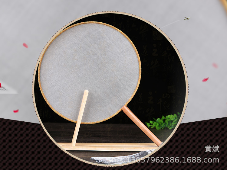 黑檀柄真丝空白宫扇团扇圆形书写绘画涂鸦DIY白色扇子可刺绣贴花详情1