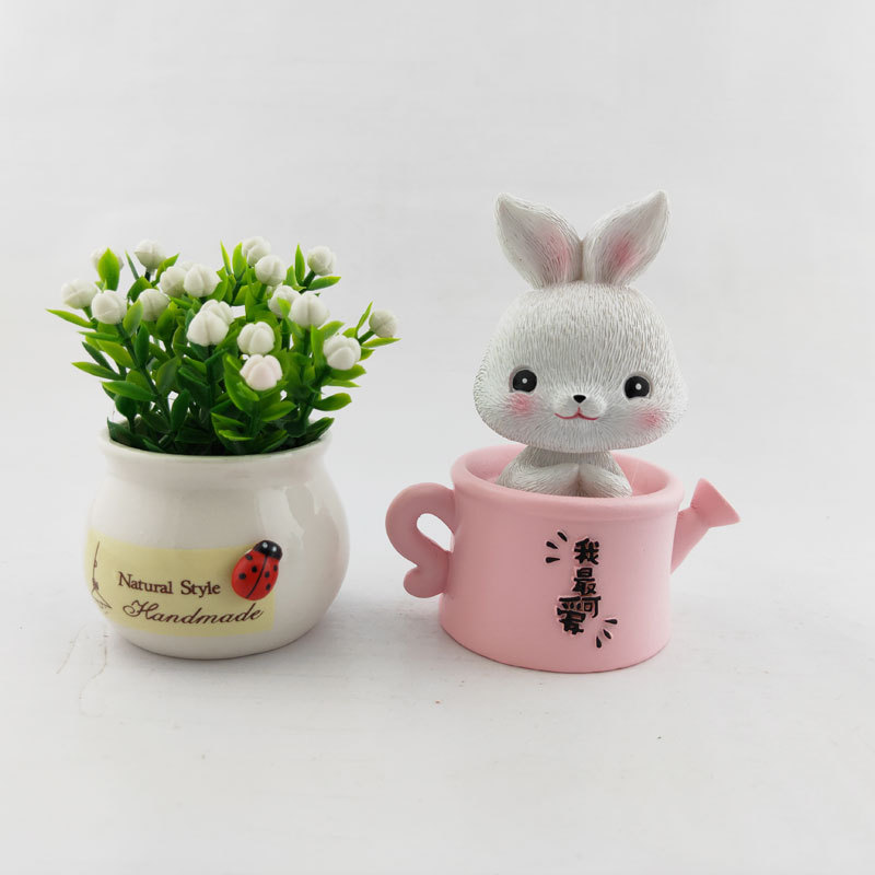 创意卡通萌萌兔宝宝树脂工艺品汽车摇头摆件 茶壶兔可爱摆件详情5