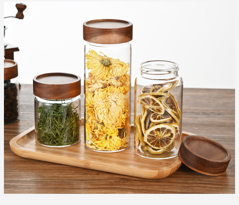 高硼硅透明带盖茶叶罐玻璃储物罐茶叶玻璃罐竹木储物罐收纳日用详情20