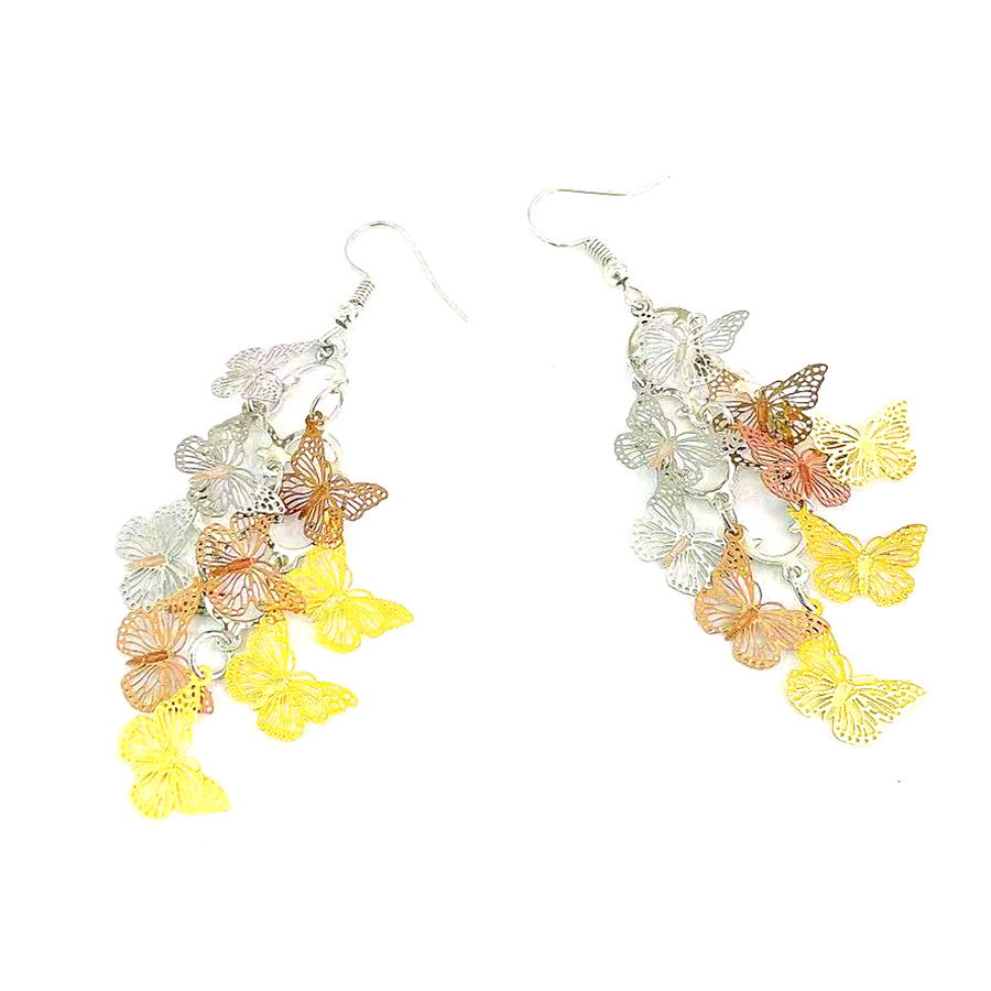 New diagonal flying seven-color dynamic butterfly earrings, European and American cross-border small nine-piece color-blocking computer piece earrings color order pic 13