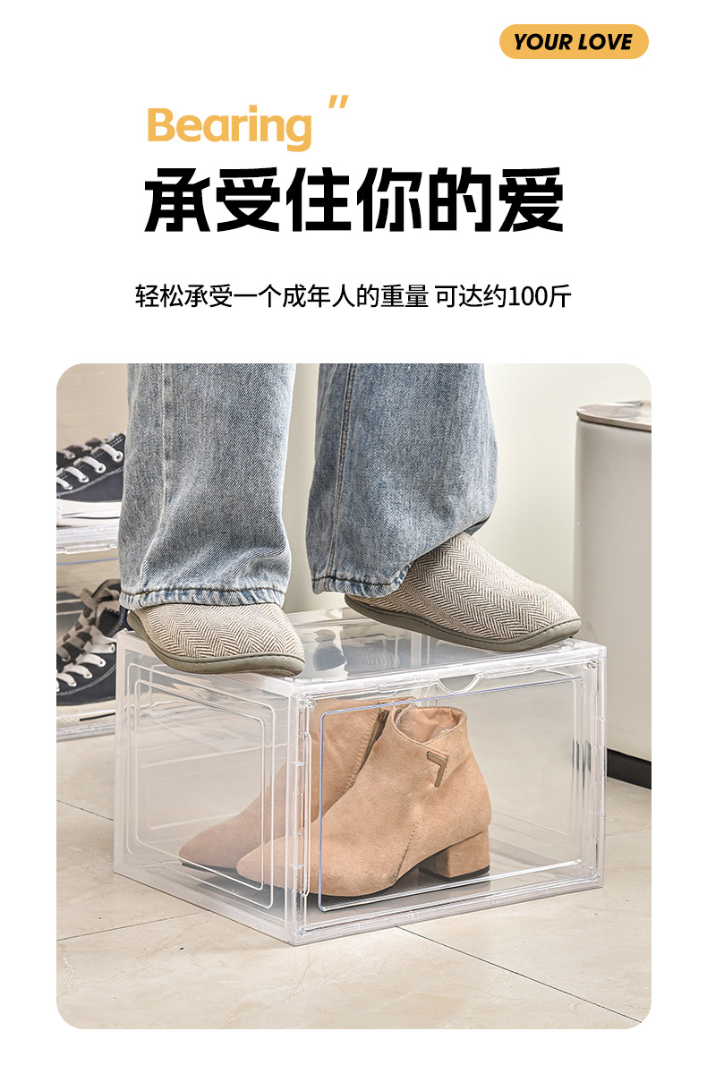 透明鞋盒亚克力鞋盒磁吸开盖侧开们鞋子包包收纳盒AJ球鞋展示架批详情7