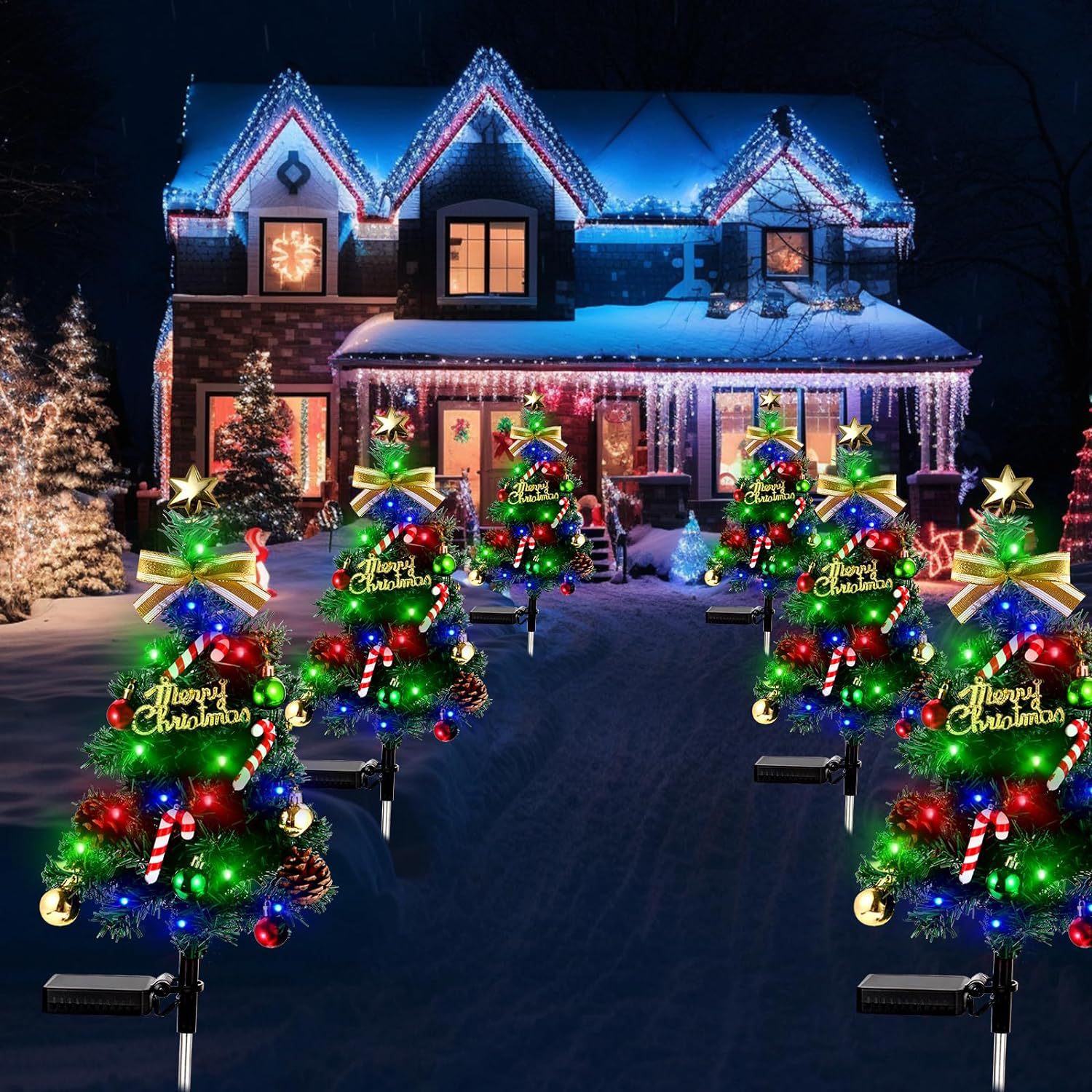 A complete set of Christmas daily necessities, a water-filled Christmas tree with a stable base, and Christmas decals and colorful stripes for decoration, allowing you to experience a strong festive atmosphere pic 6