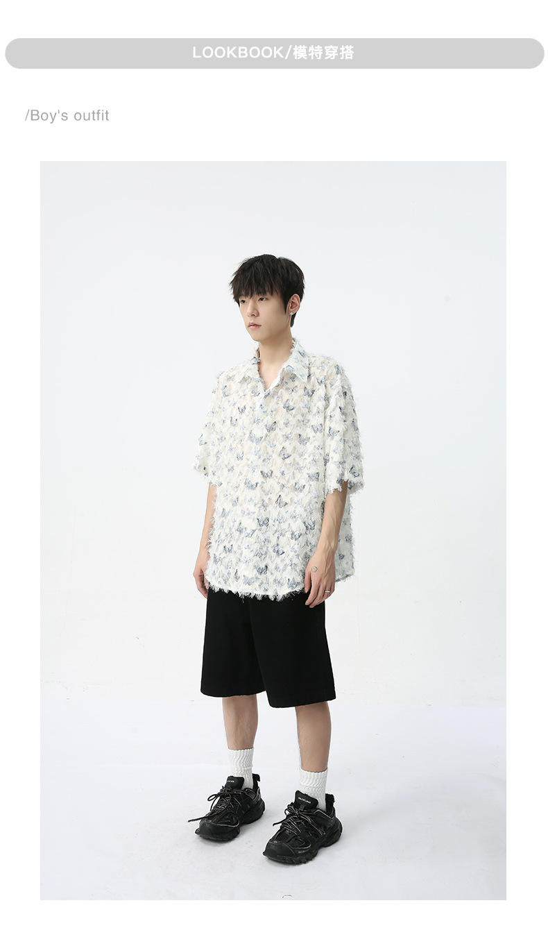 MTLCLOTHES男装|2024春款新品 法式小众独特彩色蝴蝶提花流苏衬衫详情7