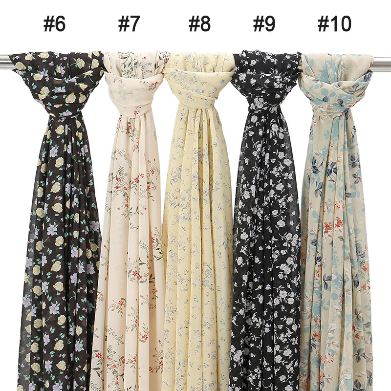 马来西亚新款女士包头长巾小碎花珍珠雪纺防晒披肩穆斯林包头纱巾详情14