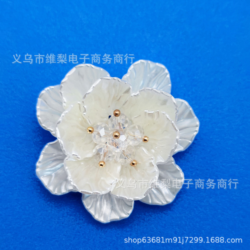 双层13片亚克力水晶仿珍珠白菜叶牡丹山茶花手缝发簪头饰花配花详情1