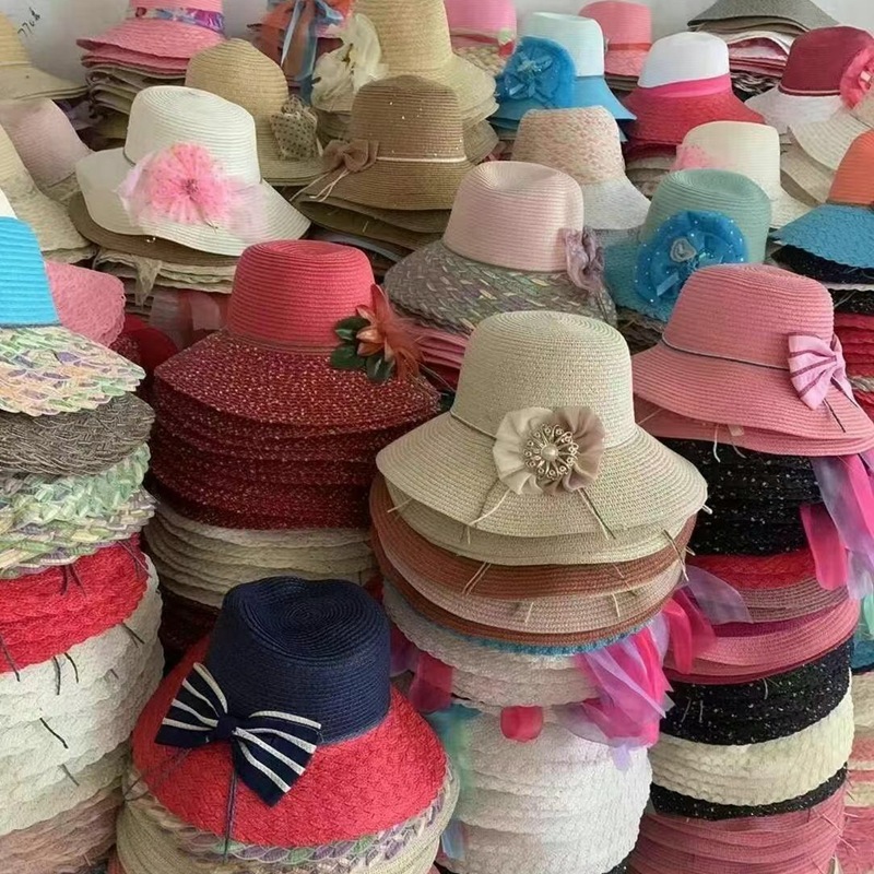 夏凉帽地摊景点热卖遮阳防晒大帽檐波浪草帽男女沙滩太阳帽10元详情23