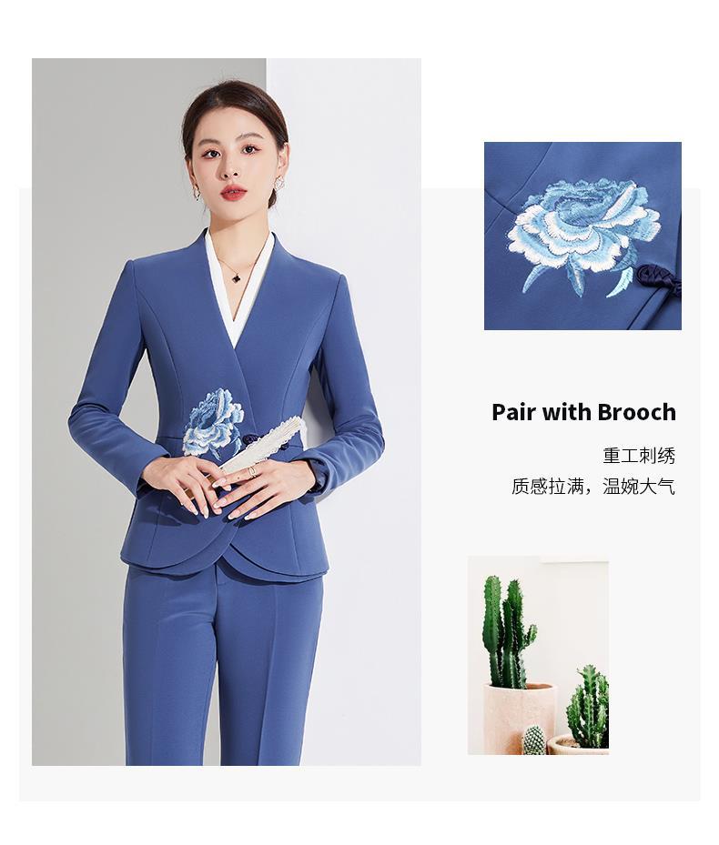 西装女2022秋新款复古国风刺绣花感职业正装两件套工作服详情7