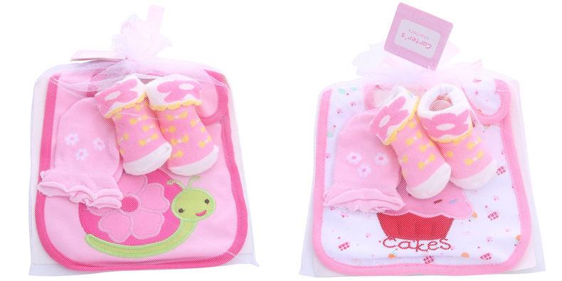 外贸货源纯棉条纹婴儿袜子 字母卡通可爱宝宝袜子手套口水巾套装详情10