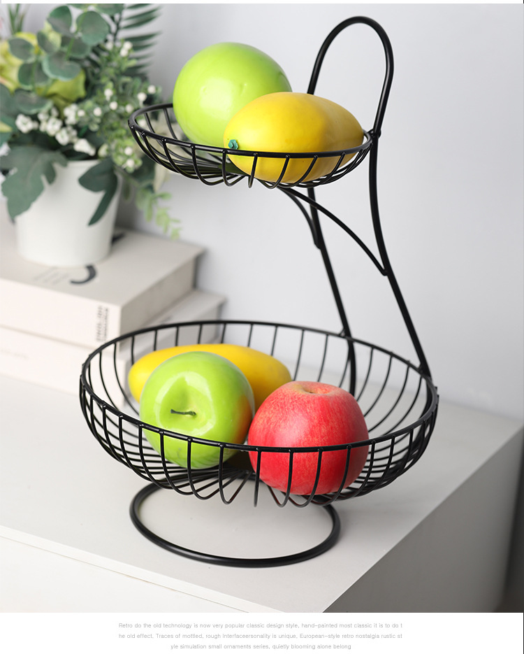 厂家直供 北欧客厅铁艺双层水果篮 餐厅零食金属篮水果置物篮批发详情7