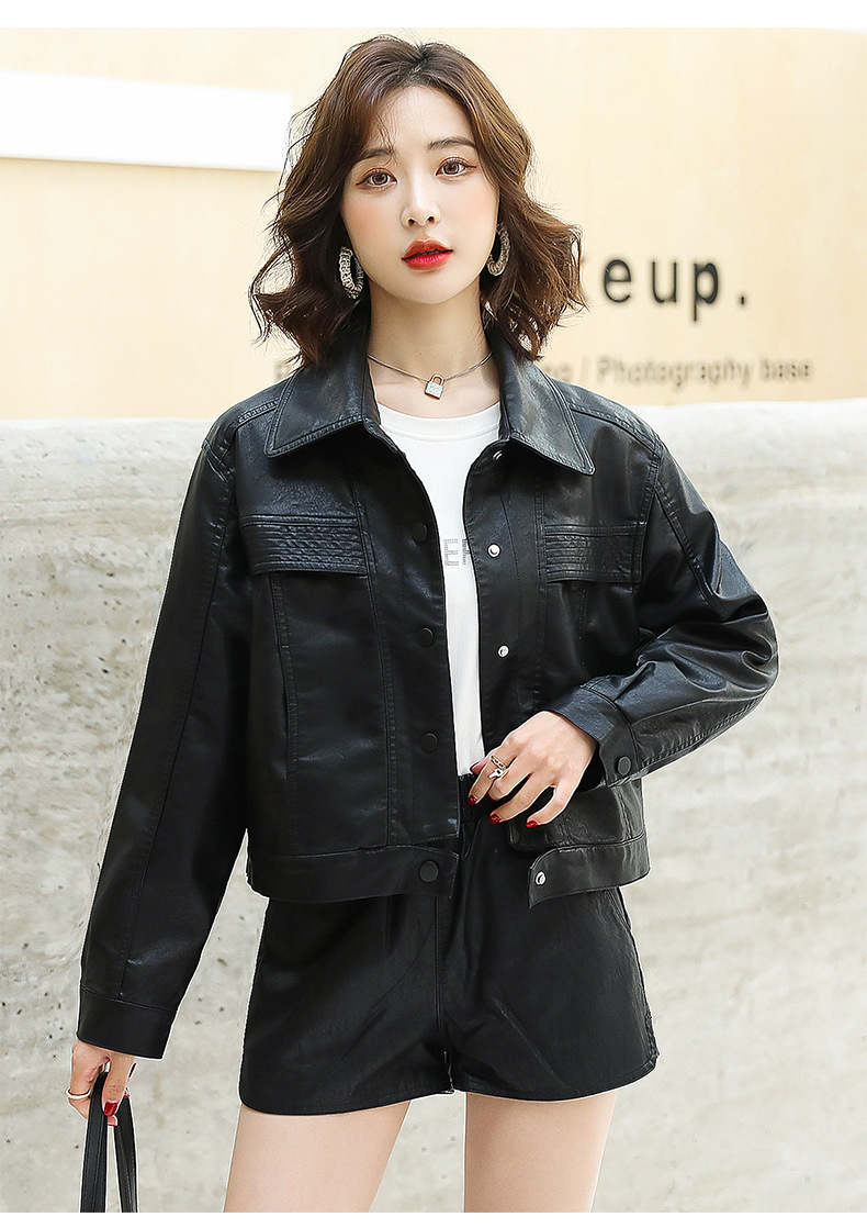 小皮衣短款外套女士2022春秋新款港风小个子修身机车服夹克上衣详情24