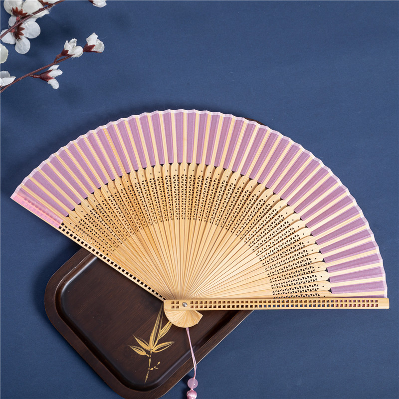 手绘牡丹雪纺扇子折扇中国风方块镂空边竹扇和风夏季日用折叠扇子详情12