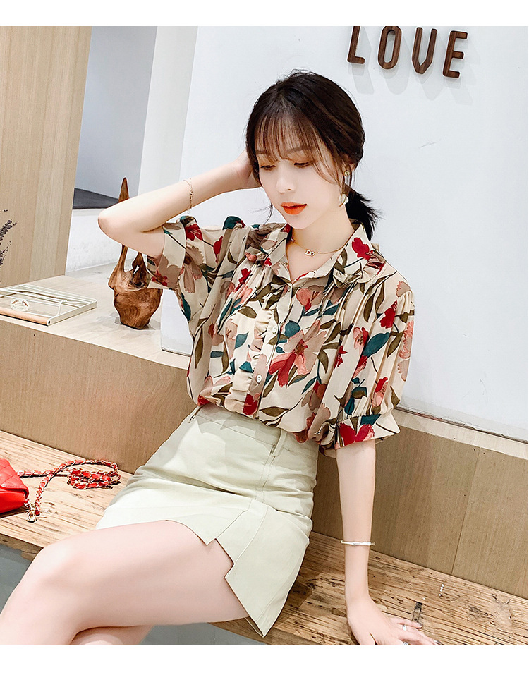 2020夏季新款短袖上衣女韩版碎花雪纺衫百搭气质衬衫详情23