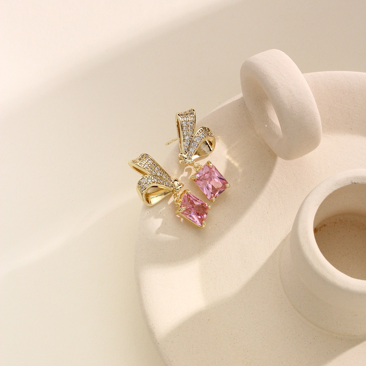 水晶耳坠蝴蝶结精致耳饰纯度镀金微镶锆石小众设计厂家批发S925针详情6