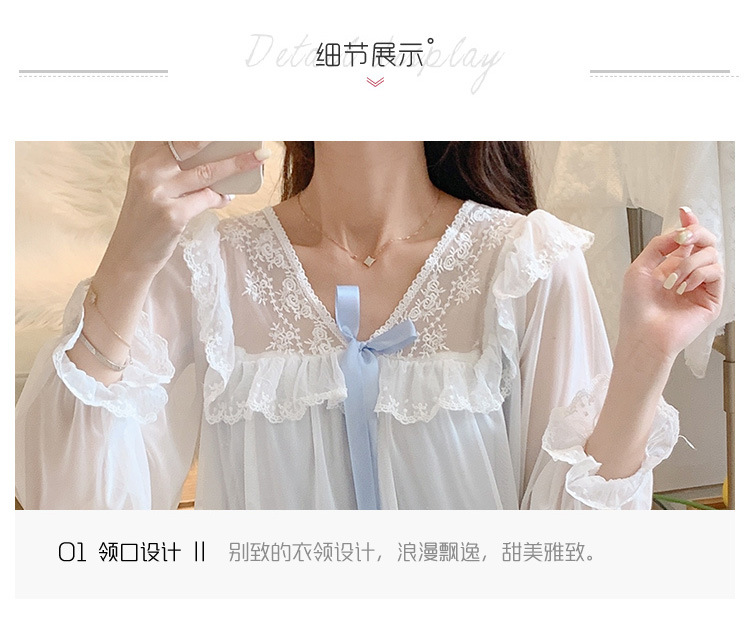 人气公主风睡裙女长袖网纱性感连衣裙长袖宫廷休闲纯棉睡衣睡裙秋详情5