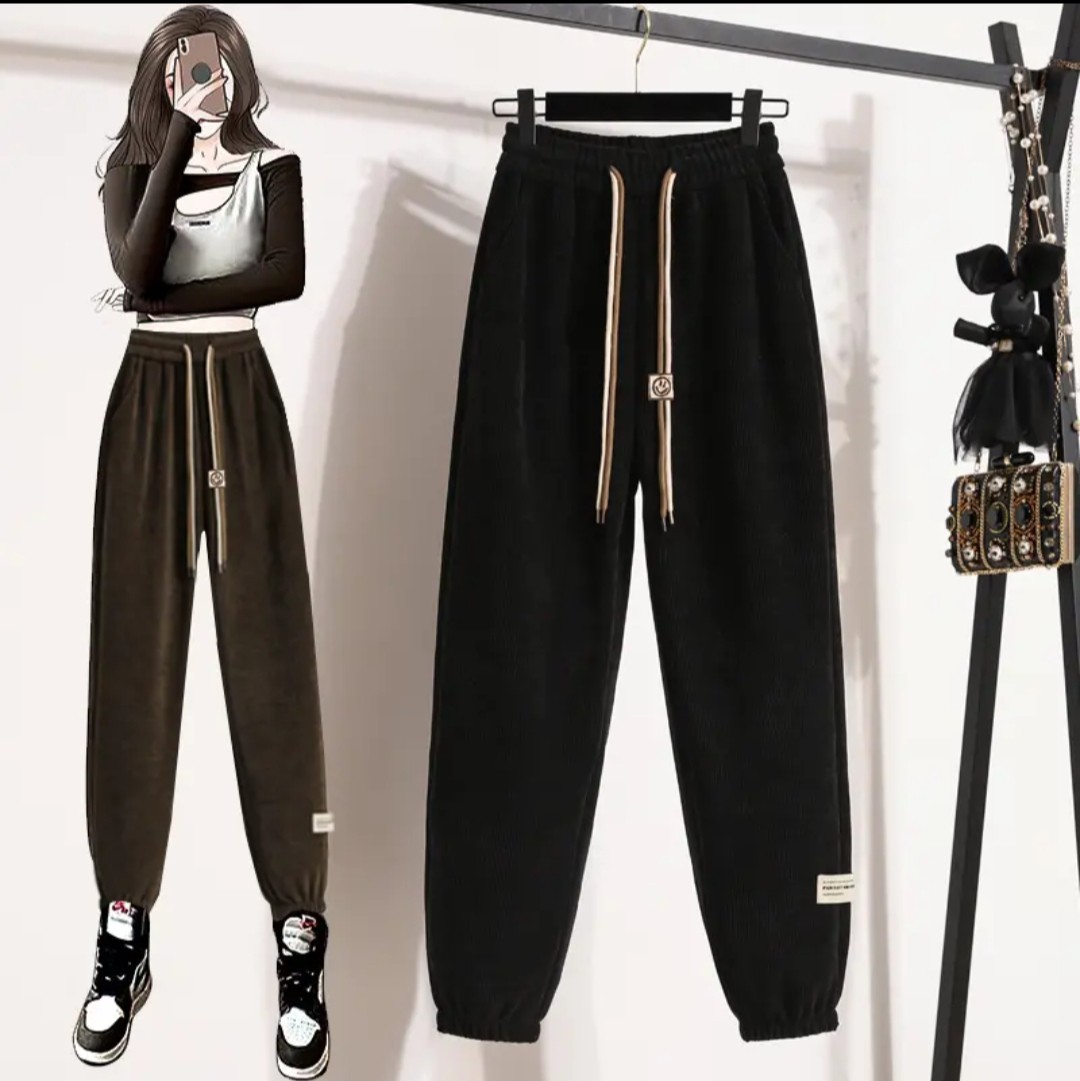 抖快直播春秋季爆款女裤高腰抽绳休闲裤单裤时尚女式卫裤萝卜裤子详情4