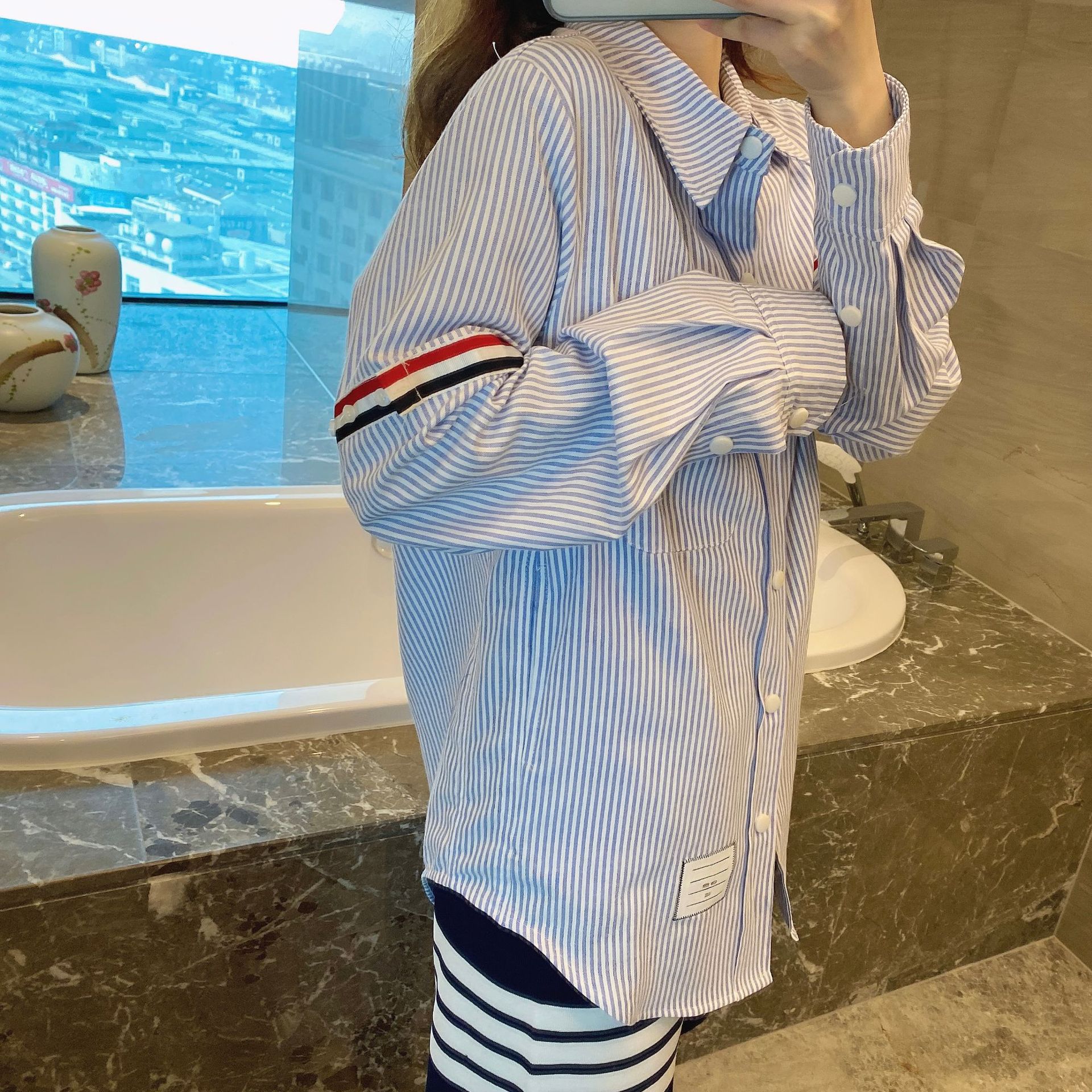 TB casual trendy brand poplin slim-fit solid white shirts for men and women, Oxford fabric shirts for women with long sleeves pic 35