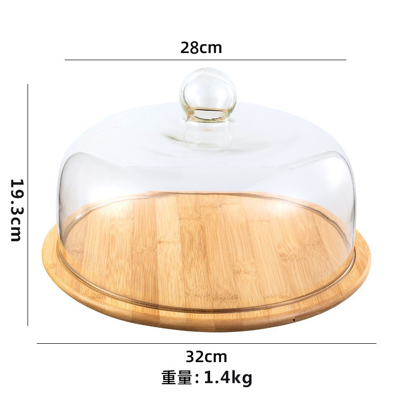 Creative transparent dust-proof cake glass cover, food cover, cake plate, dessert table, pastry glass cover with bamboo and wood tray pic 7