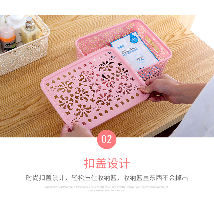 Plastic hollowed-out cosmetic storage box, desk and office desk miscellaneous storage basket, fashionable multi-functional storage basket 0750 pic 9