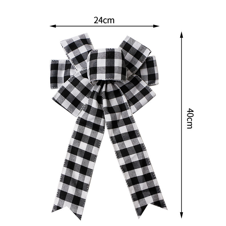 Wholesale of handcrafted Christmas tree ornaments and pendants with black, white, red and black checkered patterns made of Simisi faux linen ribbons pic 41