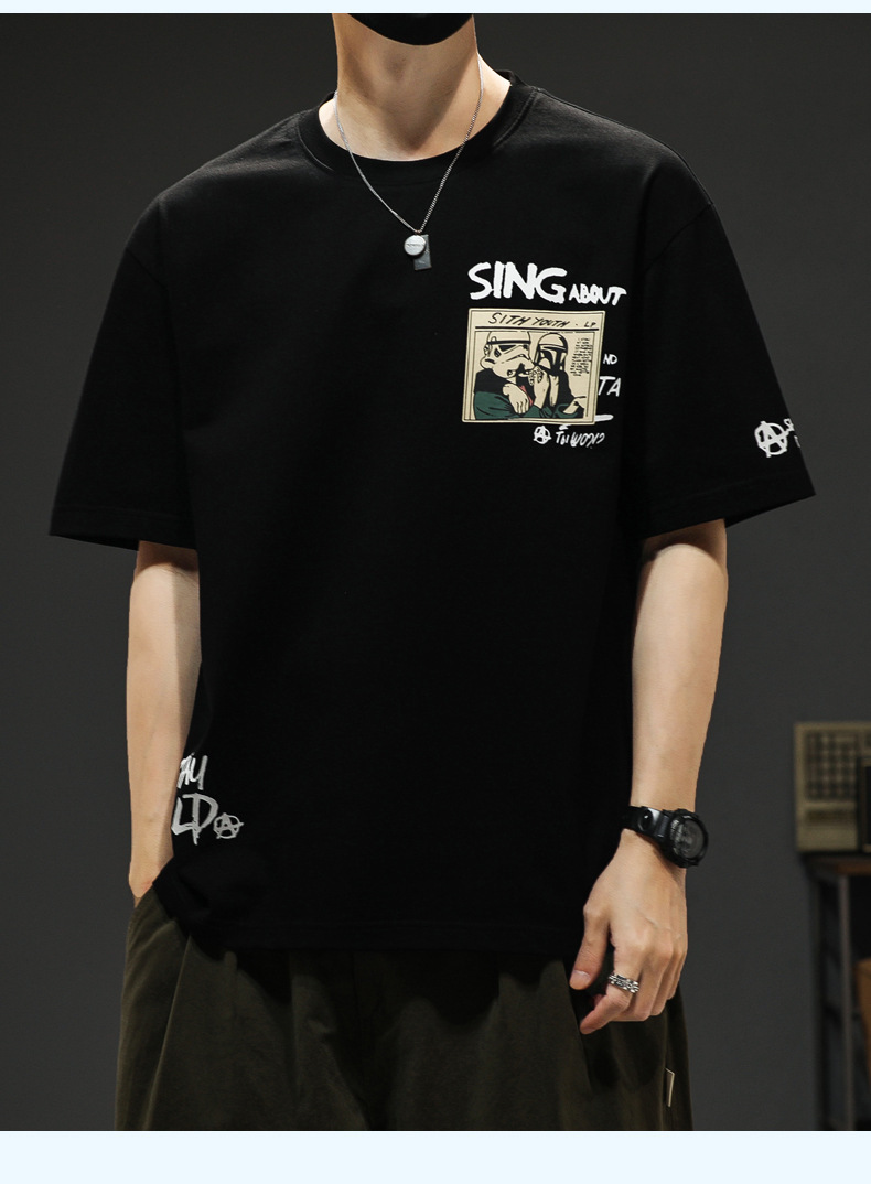 Summer short-sleeved T-shirt for men, a trendy brand, off-the-shoulder breathable casual thin half-sleeve T-shirt, round-neck five-quarter sleeve T-shirt for men pic 18