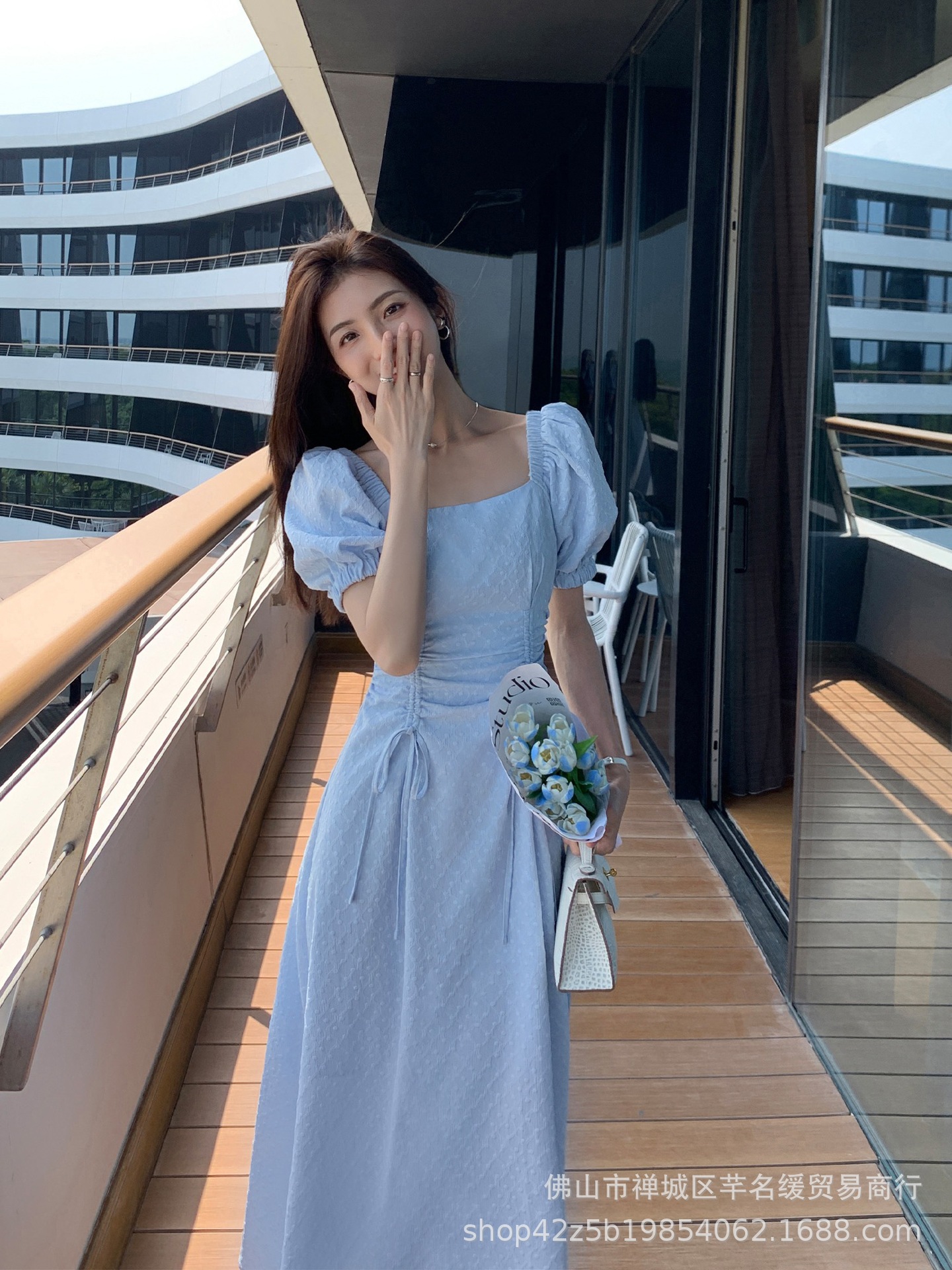 Early spring petite elegant dress for women 2023 summer waist-cinching and slimming lady chiffon floral mid-length dress pic 21