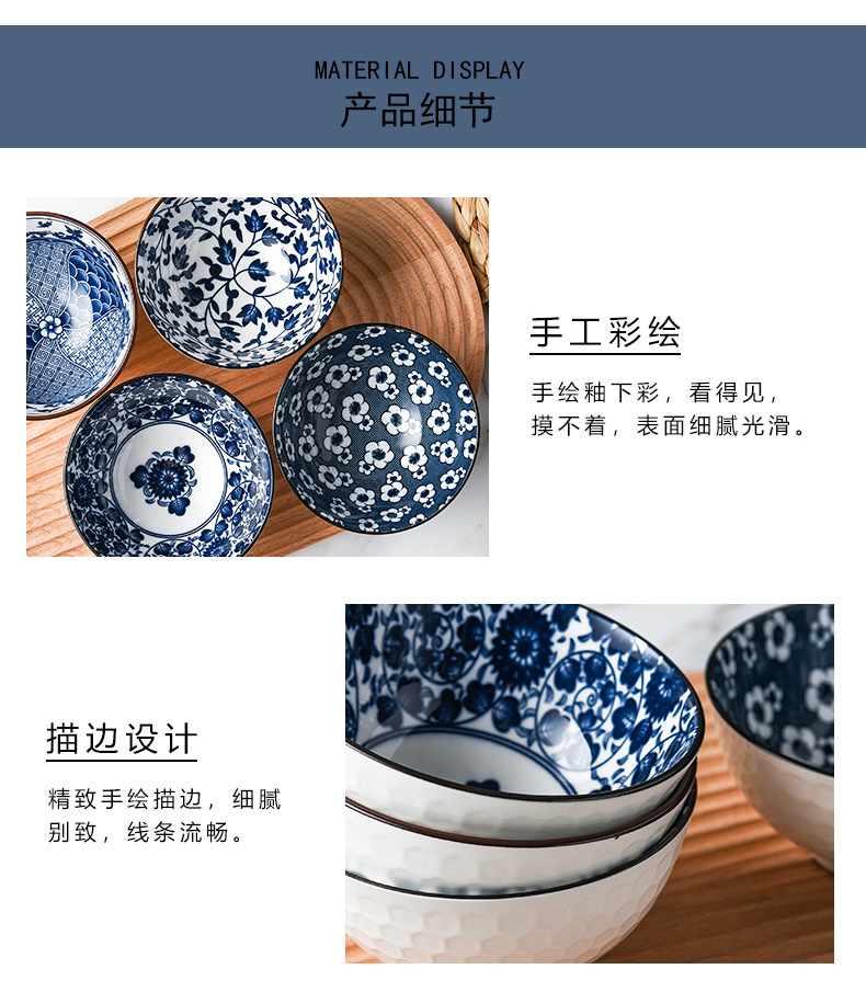 Japanese-style bowl and chopstick set, creative and practical gift, hand-painted blue and white porcelain bowl, ceramic tableware set, gift box, printed logo pic 23