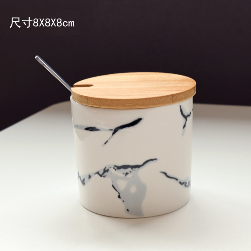 陶瓷储物罐简约厨房用品调料盒家用带铁勺密封罐杂粮密封罐子套装详情3