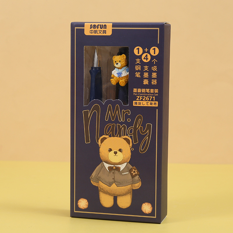 ZF2671Nandy Bear Pen for correcting posture and practicing calligraphy, with replaceable ink cartridges, is a special pen for boys and girls to write pic 4