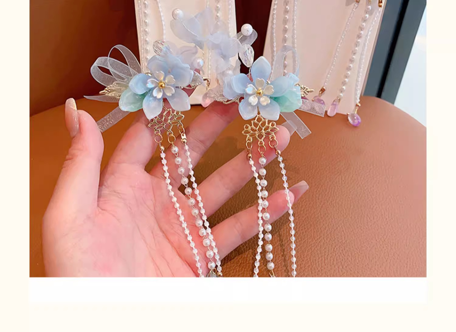 女童中国风步摇流苏发饰儿童汉服古风古装花朵吊坠头饰女孩发卡夹详情16