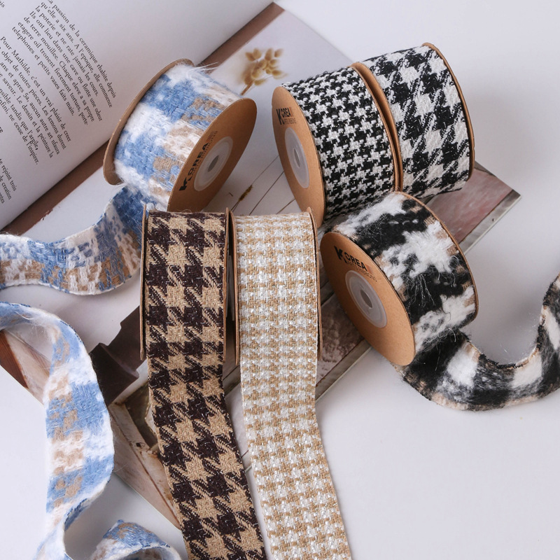 Autumn and winter collection: Gold and silver scallion large check linen woven tape, DIY bow hair accessory, flower gift packaging, clothes and accessories pic 12