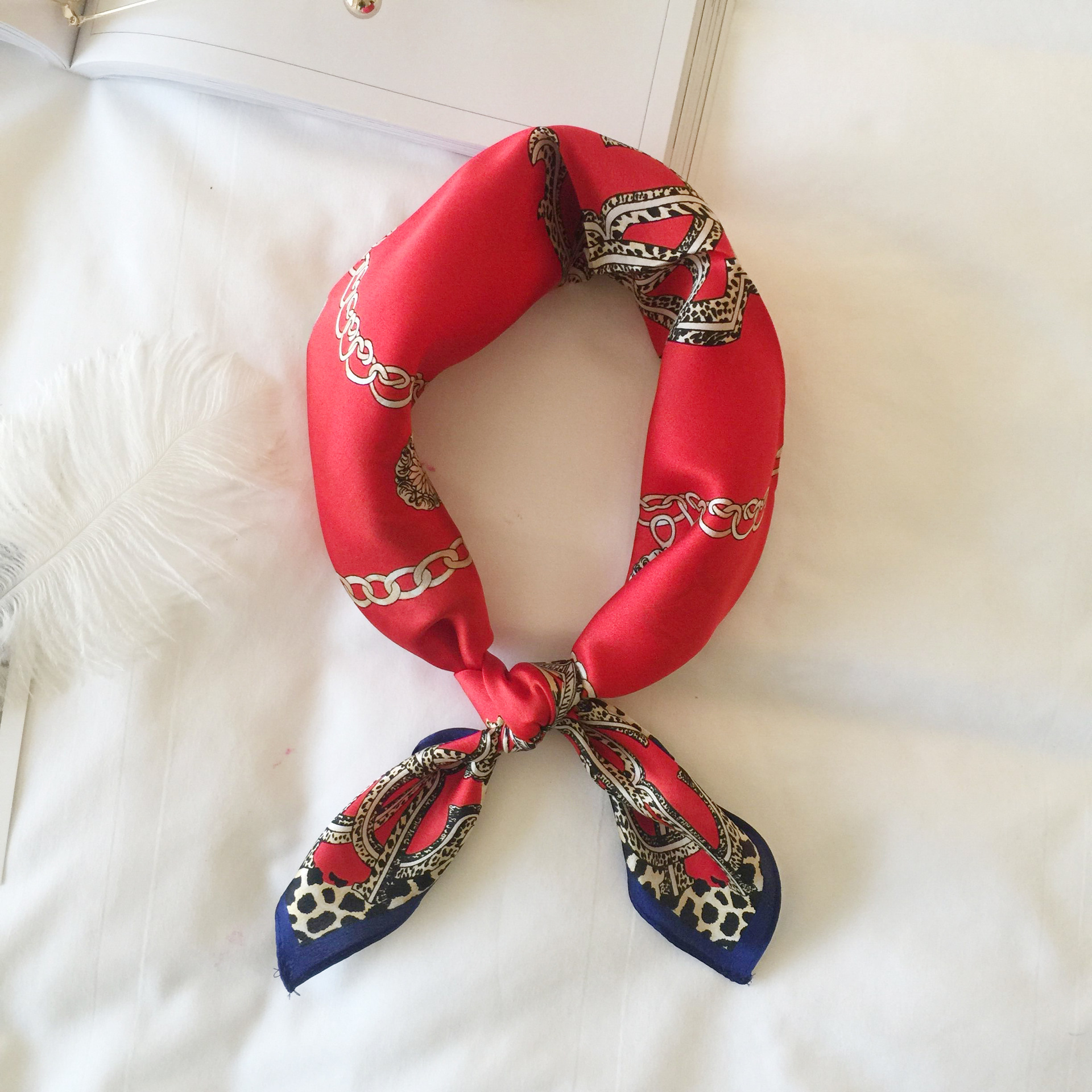 Wholesale silk scarves for overseas gifts and return gifts, cross-border silk autumn and winter decorative plain crepe satin 53cm floral neckerchiefs, small square scarves pic 117