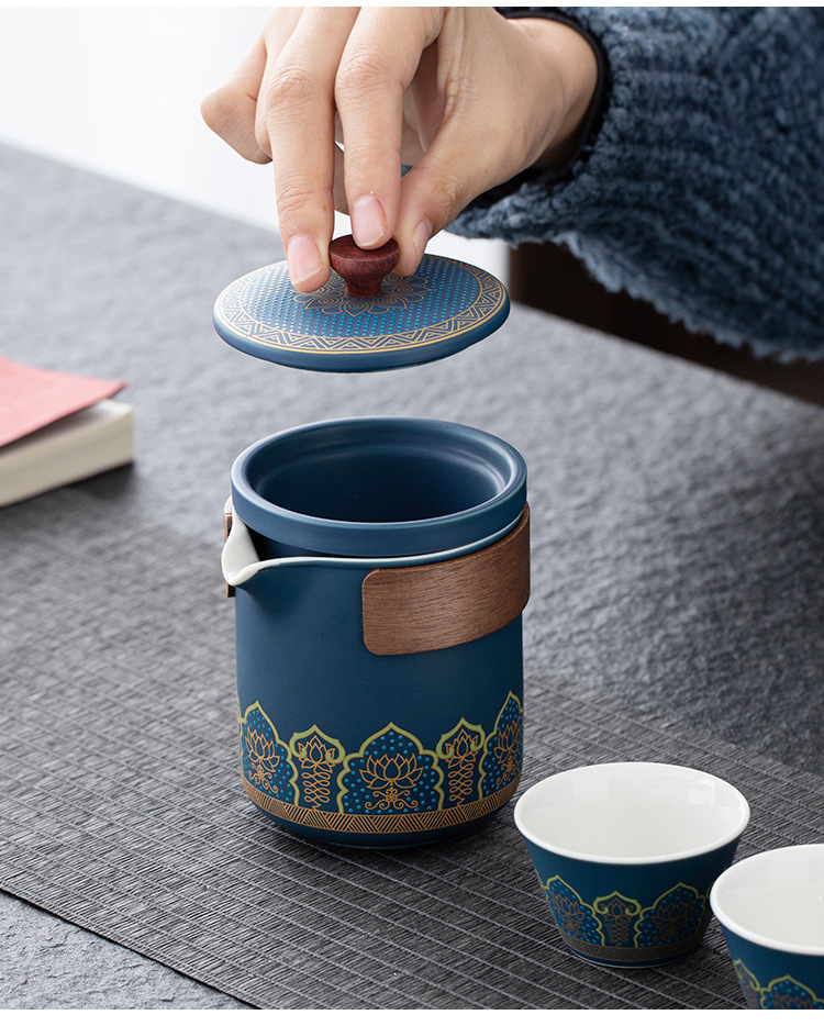 Travel tea set, ceramic express portable, one pot, three cups, business cultural and creative gift, festival souvenir, printed logo pic 37
