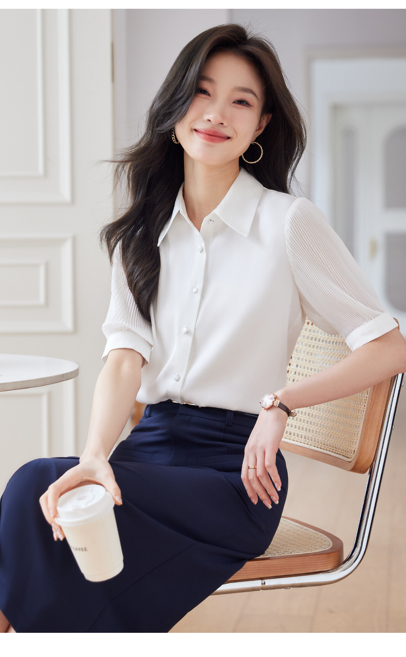 白色职业短袖衬衫女2024夏季新款气质通勤高级感白领简约纯色衬衣详情19