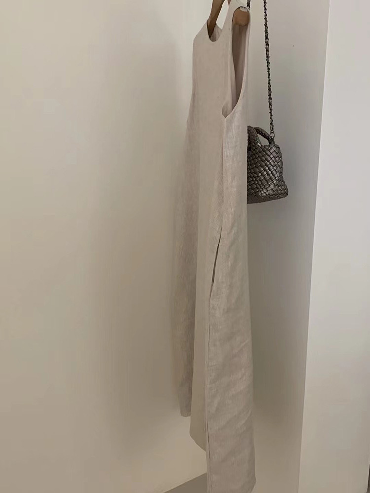 2024 Minimalist and elegant all-linen vest dress for women, summer sleeveless long dress for women pic 3