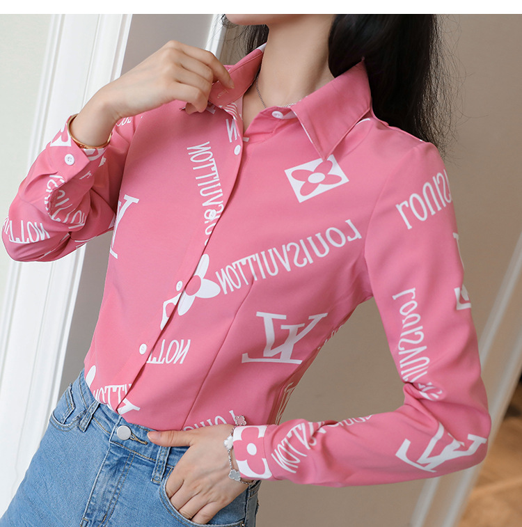 New spring and autumn Korean-style slim-fit shirt for women, long-sleeved printed striped trendy base layer, Hong Kong-style top for women pic 18