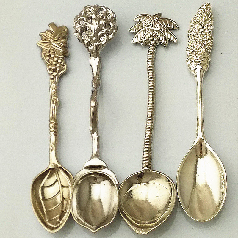 Dessert spoons, spoons, creative tableware wholesale gifts, 4 sets of fruit, mulberry and grape spoons, retro coffee spoons, ice cream spoons, ice cream spoons, gold-plated and copper-plated spoons, tableware, kitchenware pic 6