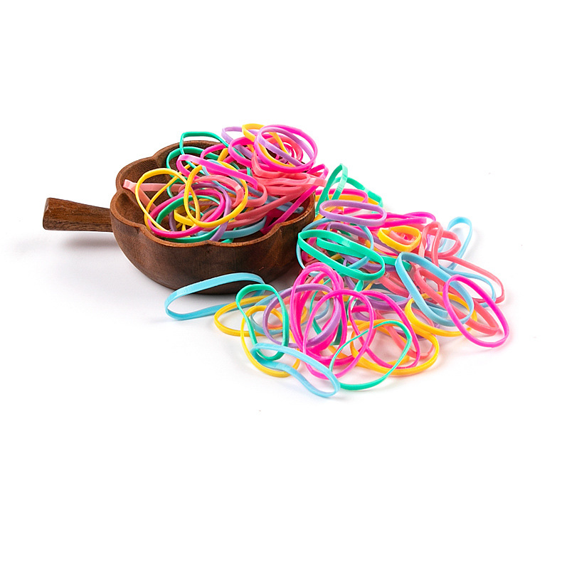 The new box-packed hair tie features a large black round bottle with colorful high-elasticity hair bands that can be pulled unbreakable. It is a disposable small rubber band for children pic 12
