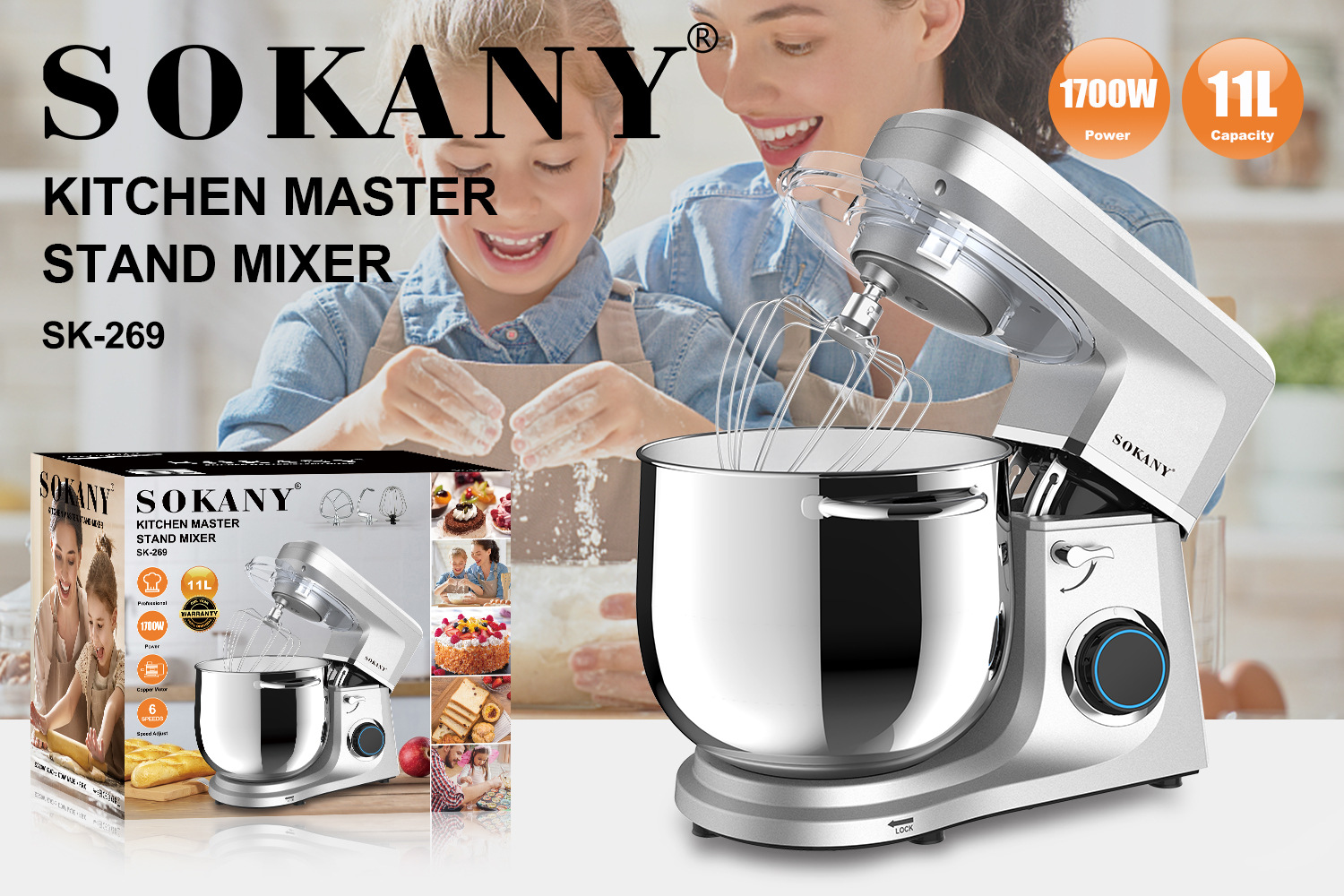 Cross-border foreign trade SOKANY269 dough Mixer, household 11L chef machine, fully automatic egg beater, Stand Mixer pic 1