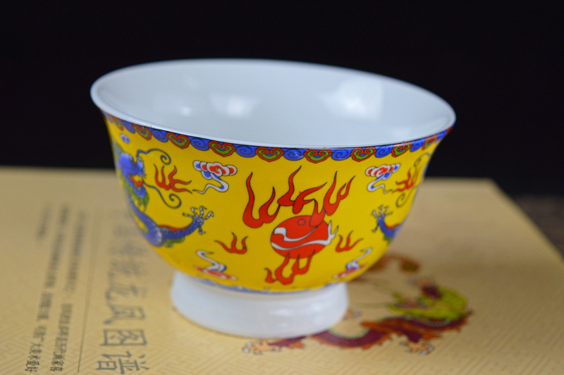 厂家供应3.6寸双龙八吉祥藏式陶瓷碗特色民族碗酥油茶碗 仿古贡碗详情13