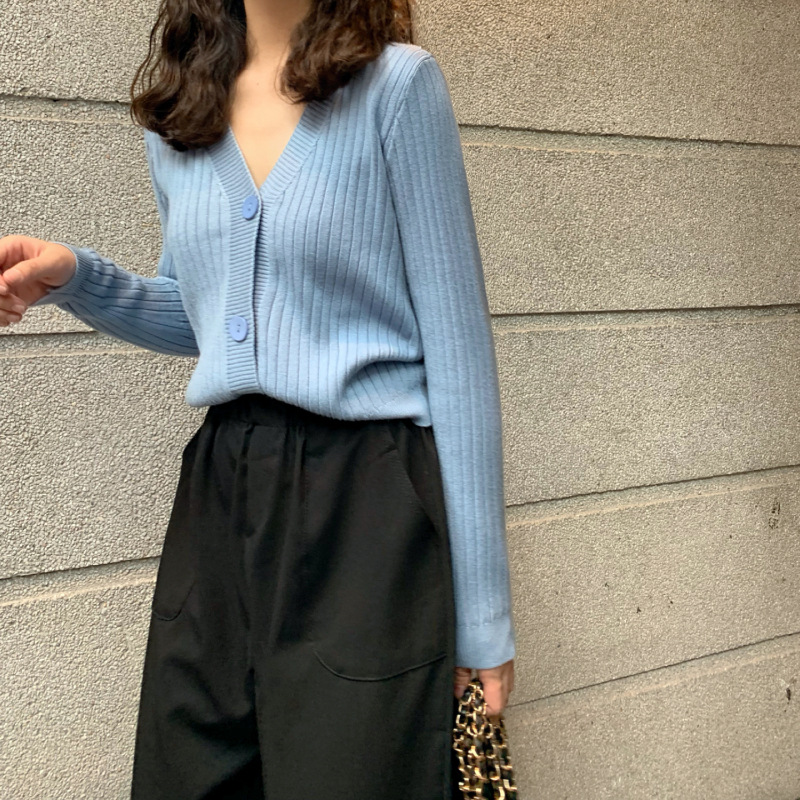 秋冬新款外穿内搭温柔风短款宽松V领毛衣外套针织衫开衫女装上衣详情11