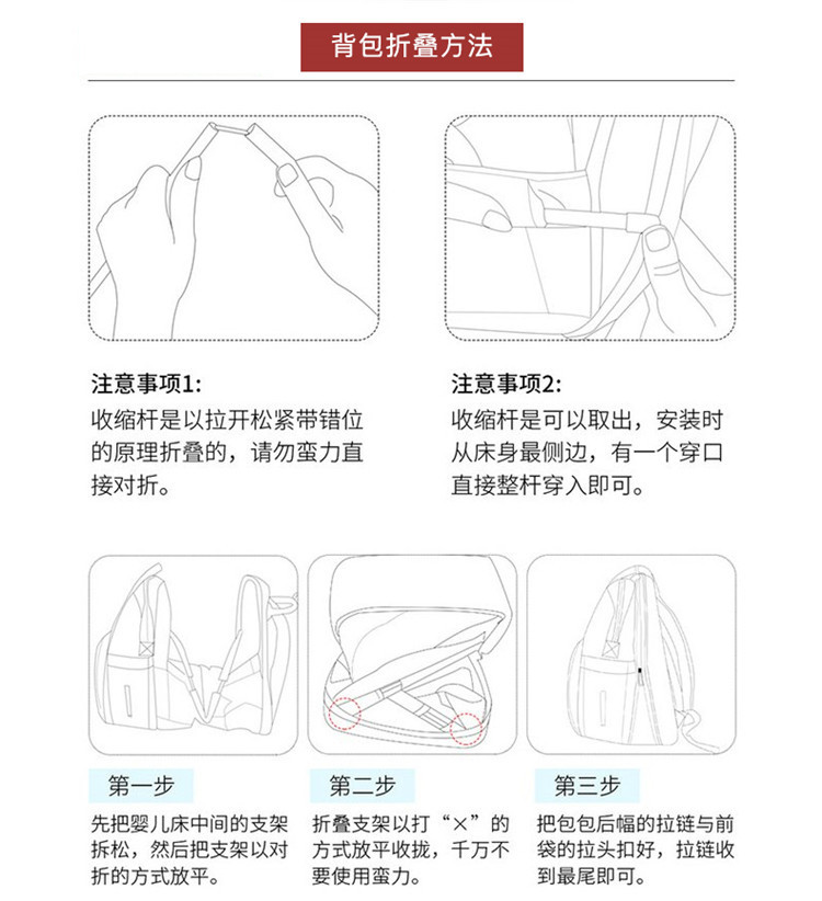 Nuevo modelo mommy bag cama cama plegable baby bag mamá multifuncional recargable impermeable bordado hilo mochila cama cross-border blast pic 10